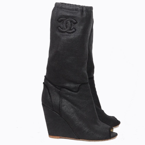 chanel wedge boots